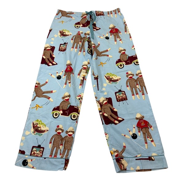 Nick & Nora Other - Nick & Nora Blue Sock Monkey Pajama Pants Mens Medium Cotton Bowling Retro